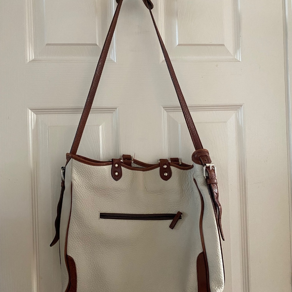 PRICE CUT! White & Brown Leather Bag
